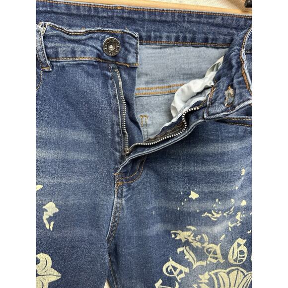 Jeans Wear Blue Denim Graphics High Choice CALAGUC Mens Size 32 Mid Rise Y2K - Picture 11 of 16